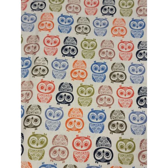 Colorful Owl White Cotton Fabric Woodland Owls 2 Yards 12 Inches New - Picture 2 of 4
